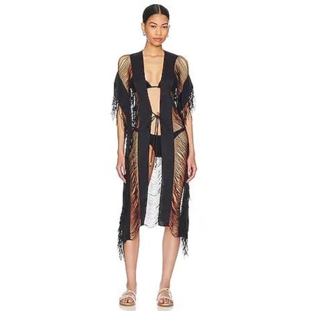 PQ Swim Monique Tie Kimono Black Fringe